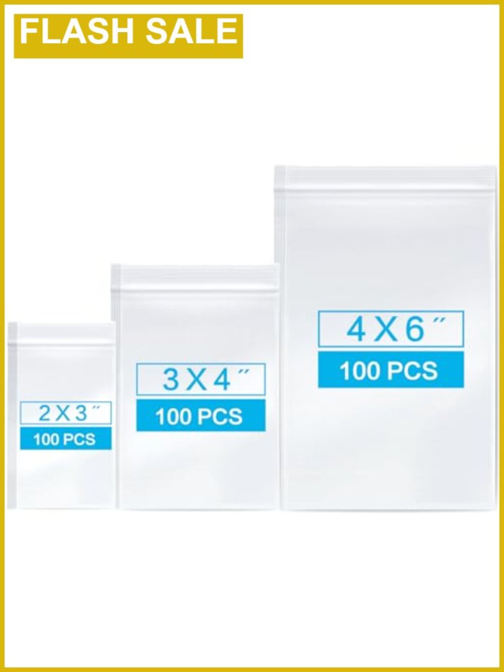 300 Small Clear Zip Bags (2x3, 3x4, 4x6) Food Grade LDPE, Waterproof